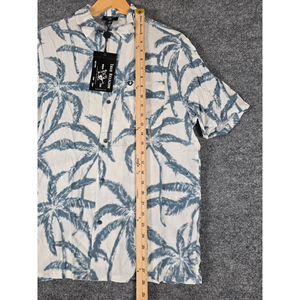 True Religion Men Palm Tree Camp Collar‎ Short Sleeve Button Up Shirt Size Small